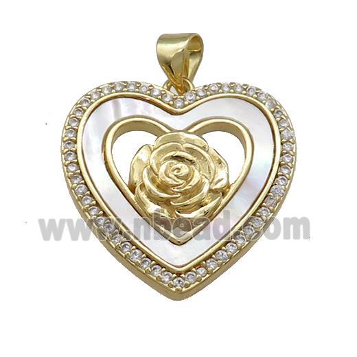 Copper Flower Heart Pendant Pave Shell Zircon 18K Gold Plated