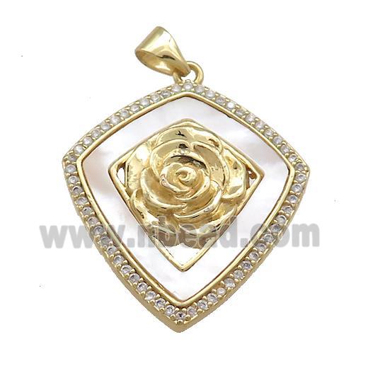 Copper Flower Shield Pendant Pave Shell Zircon 18K Gold Plated