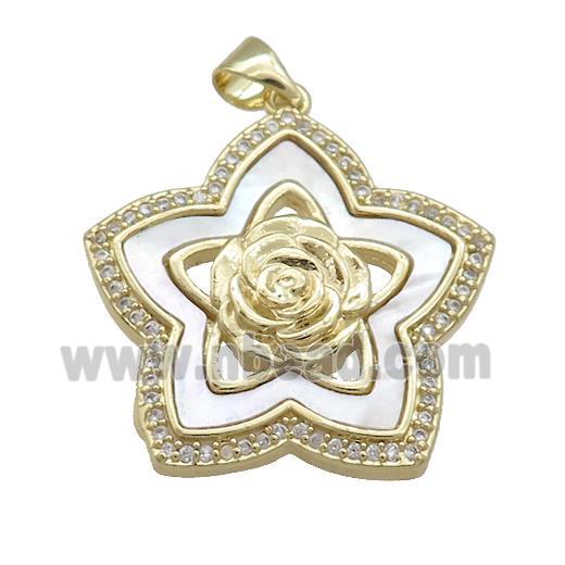Copper Flower Pendant Pave Shell Zircon 18K Gold Plated
