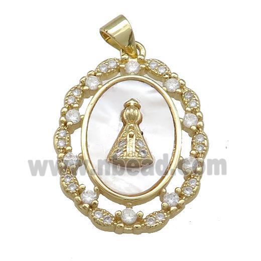 Copper Wreath Pendant Pave Shell Zircon Oval 18K Gold Plated