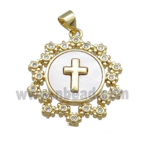 Copper Wreath Pendant Pave Shell Zircon Cross 18K Gold Plated