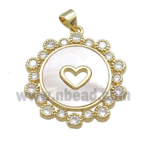 Copper Wreath Pendant Pave Shell Zircon Heart 18K Gold Plated