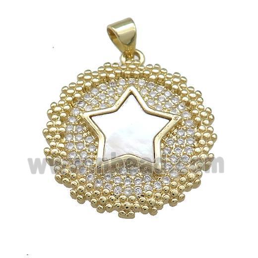 Copper Wreath Pendant Pave Shell Zircon Star 18K Gold Plated