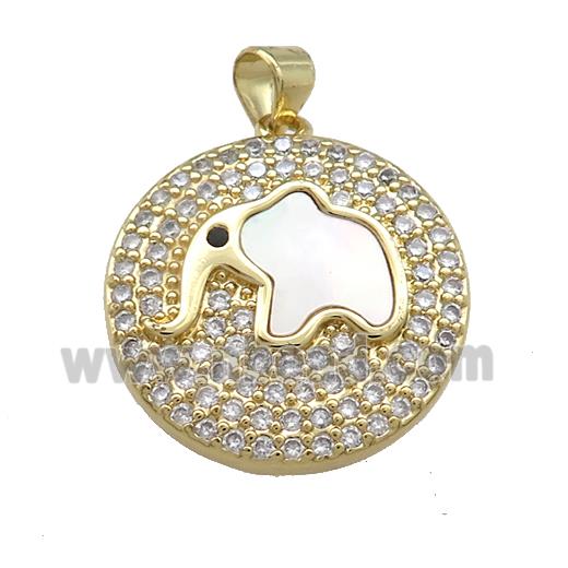 Copper Elephant Pendant Pave Shell Zircon Circle 18K Gold Plated