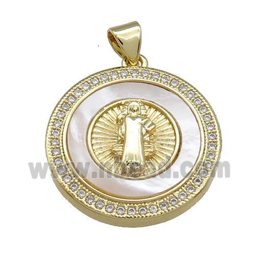 Jesus Charms Copper Circle Pendant Pave Shell Zircon Circle 18K Gold Plated