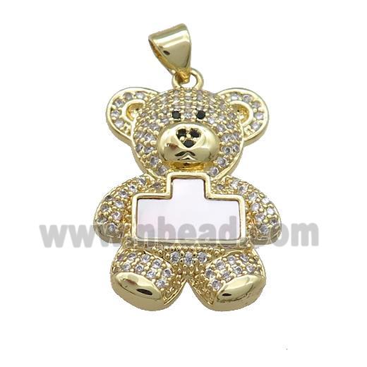 Copper Bear Charms Pendant Pave Shell Zircon 18K Gold Plated