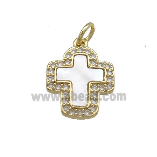 Copper Cross Pendant Pave Shell Zircon 18K Gold Plated