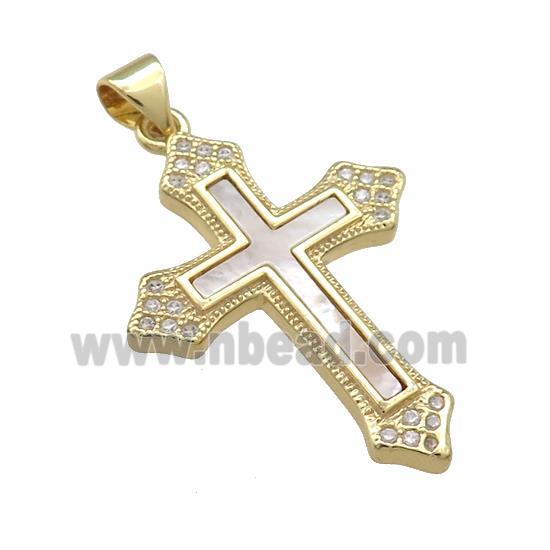 Copper Cross Pendant Pave Shell Zircon Religious 18K Gold Plated