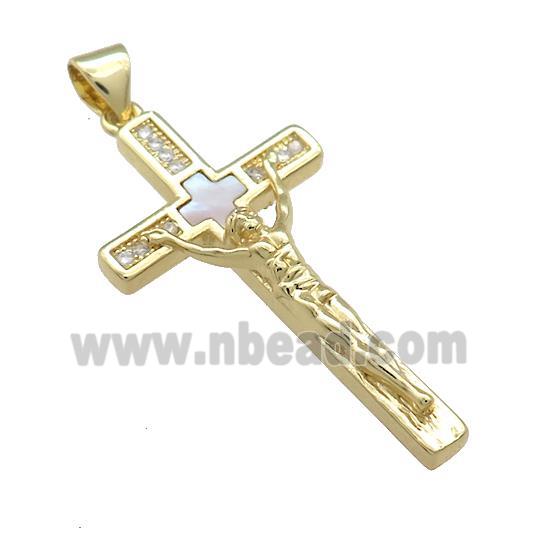 Copper Jesus Cross Pendant Pave Shell Zircon Religious 18K Gold Plated