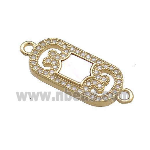 Copper Rectangle Connector Pave Shell Zircon 18K Gold Plated