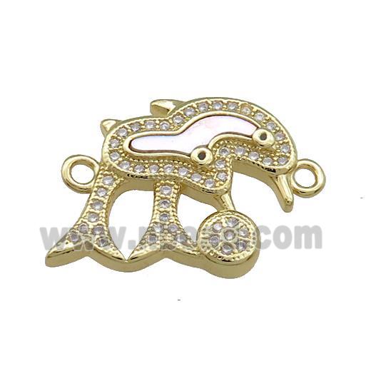 Copper Dolphin Connector Pave Shell Zircon 18K Gold Plated