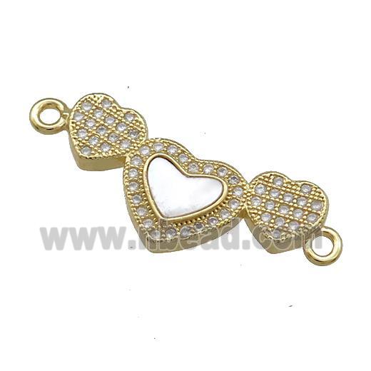 Copper Heart Connector Pave Shell Zircon 18K Gold Plated