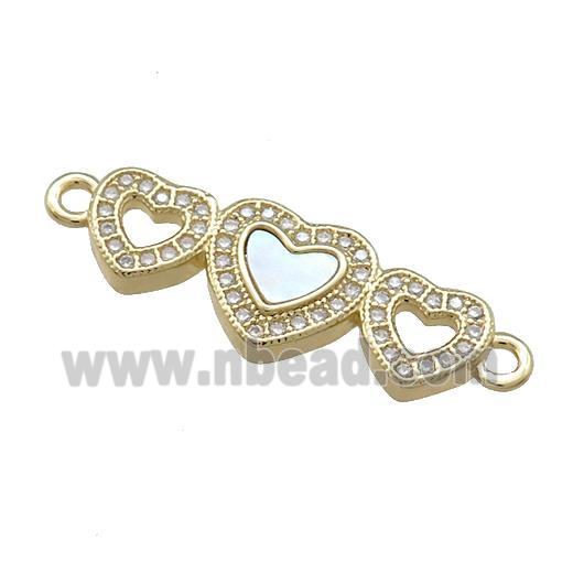 Copper Heart Link Connector Pave Shell Zircon 18K Gold Plated