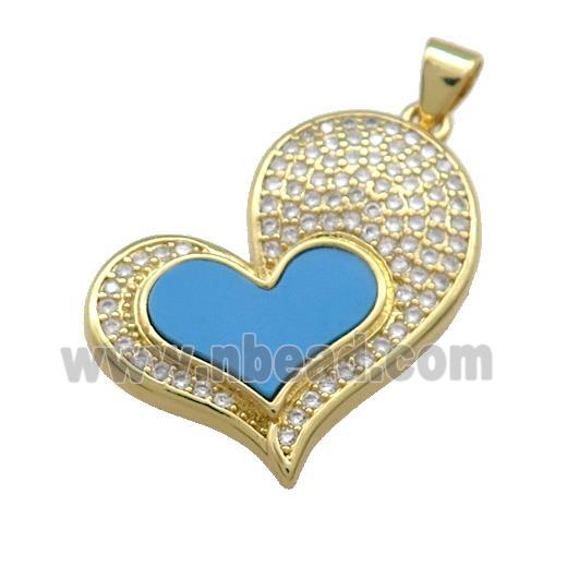 Copper Heart Pendant Pave Blue Shell Zircon 18K Gold Plated
