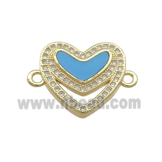 Copper Heart Connector Pave Blue Shell Zircon 18K Gold Plated