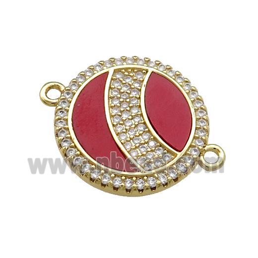 Copper Circle Connector Pave Red Shell Zircon 18K Gold Plated