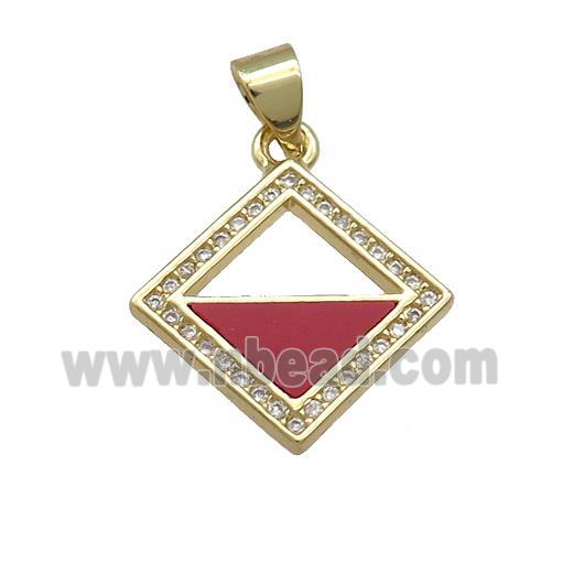 Copper Square Connector Pave Red Shell Zircon 18K Gold Plated