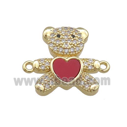 Copper Bear Connector Pave Red Shell Zircon Heart 18K Gold Plated