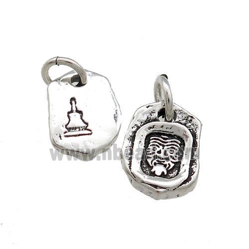 Tibetan Style Copper Slice Pendant With Chinese Mythical Beasts Amulet Antique Silver