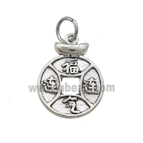 Tibetan Style Copper Circle Pendant Chinese Lucky Yuanbao Antique Silver
