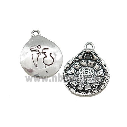 Tibetan Style Copper Circle Pendant Chinese Zodiac Symbols Charms Antique Silver