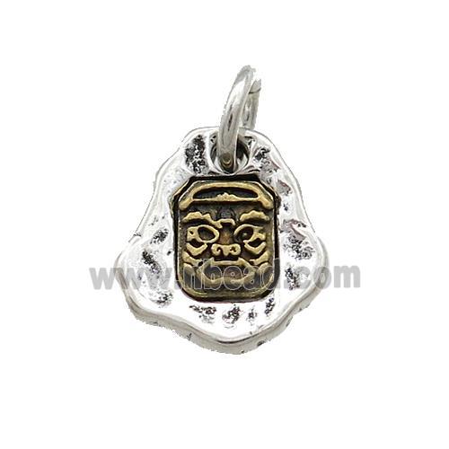 Tibetan Style Copper Slice Pendant Chinese Mythical Beasts Amulet Antique Silver Bronze