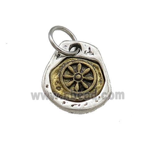 Tibetan Style Copper Slice Pendant Buddhist Dharma Wheel Amulet Antique Silver Bronze