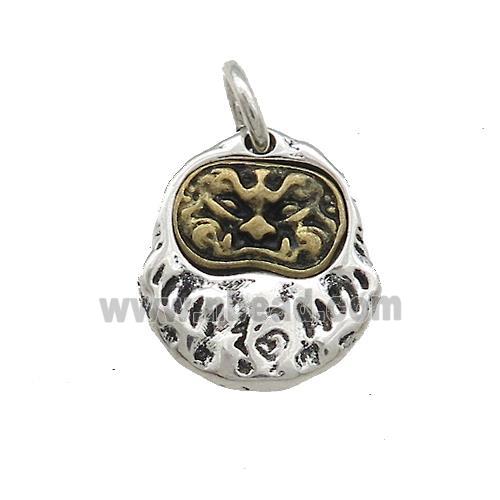 Tibetan Style Copper Slice Pendant Chinese Mythical Beasts Amulet Totem Antique Silver Bronze
