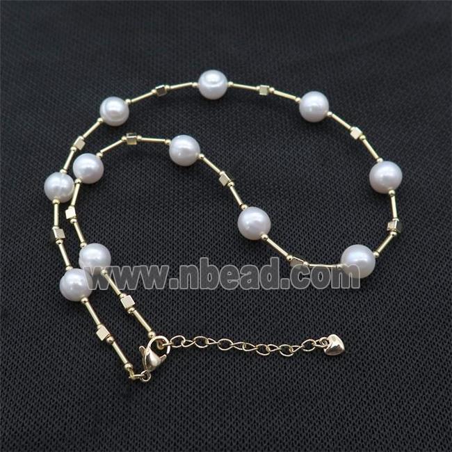 White Pearl Necklace With See Glass Tube