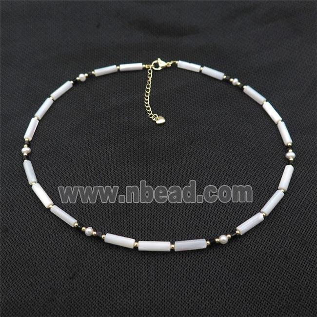 White MOP Shell Necklace With Pearl