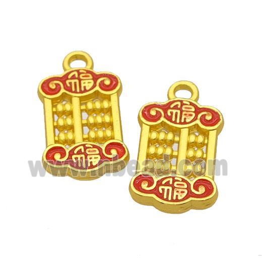 Abacus Charms Alloy Pendant Red Painted Matte Gold Plated