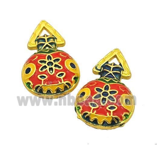 Waterbags Charms Alloy Pendant Flower Painted Matte Gold Plated