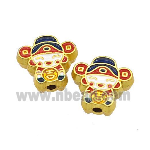 Alloy Beads Chinese Fortune Baby God Of Wealth Painted Gold Plated