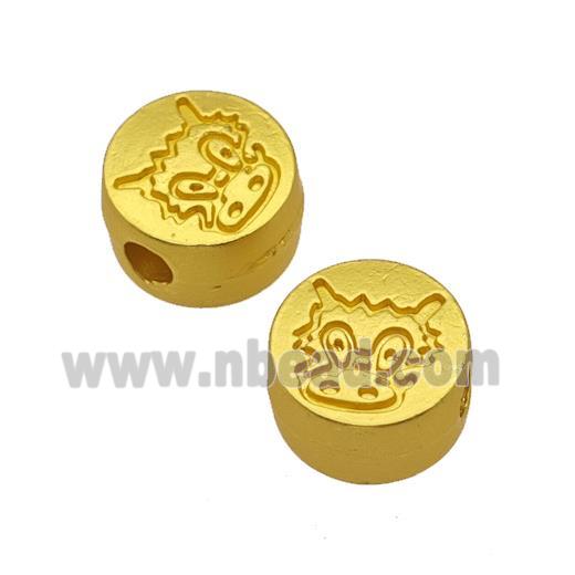 Alloy Coin Beads Large Hole Dancing Lion Matte Gold Plated