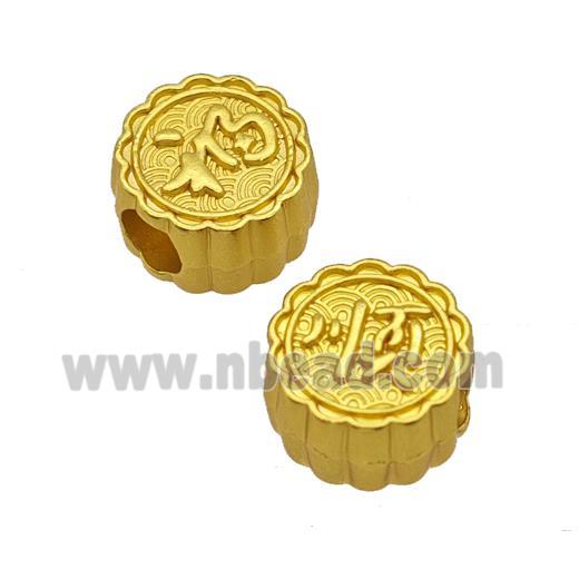 Alloy Coin Beads Large Hole Fu Lucky Matte Gold Plated