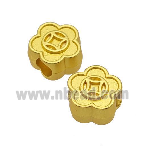 Alloy Flower Beads Large Hole Chinese Fortune Symbols Matte Gold Plated