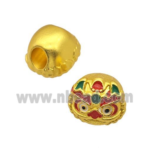 Alloy Monkey Beads Large Hole Multicolor Painted Matte Gold Plated