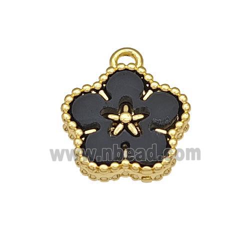 Copper Flower Pendant Pave Black Resin Gold Plated