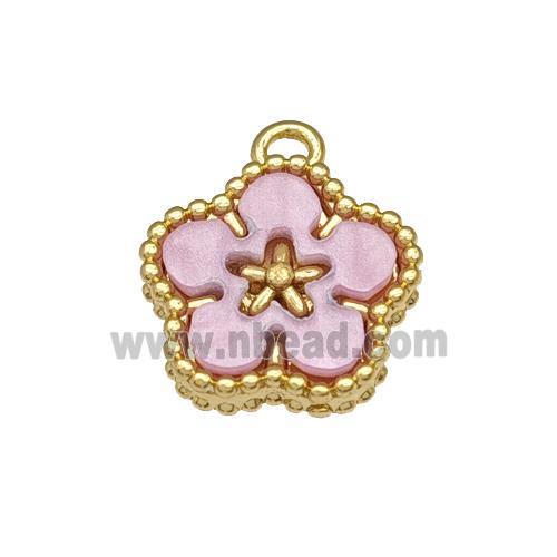 Copper Flower Pendant Pave Pink Resin Gold Plated
