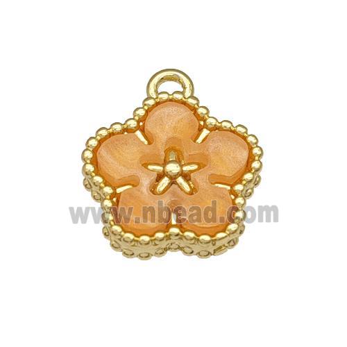 Copper Flower Pendant Pave Resin Gold Plated