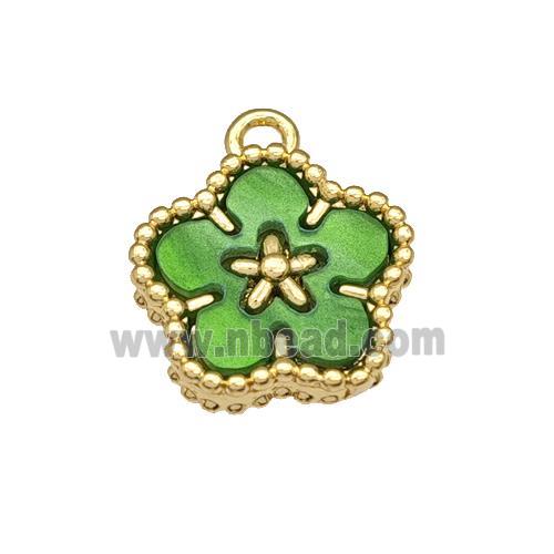 Copper Flower Pendant Pave Green Resin Gold Plated