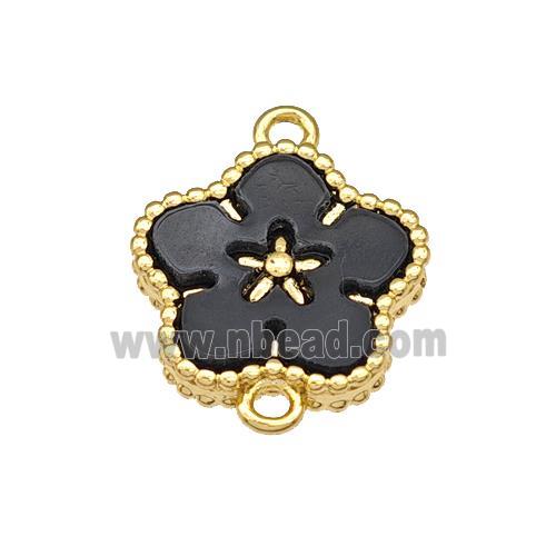 Copper Flower Connector Pave Black Resin Gold Plated