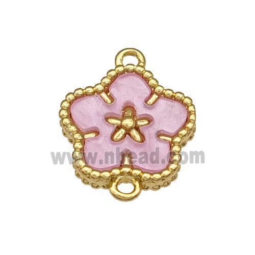 Copper Flower Connector Pave Pink Resin Gold Plated