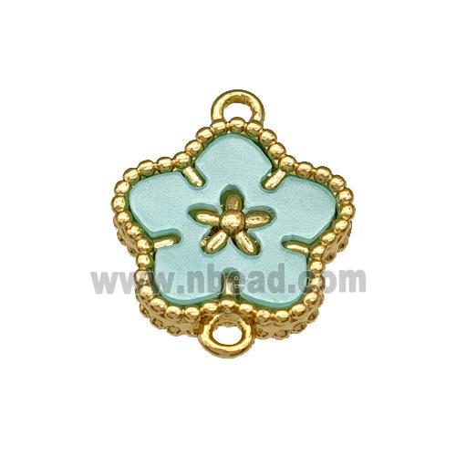 Copper Flower Connector Pave Green Resin Gold Plated