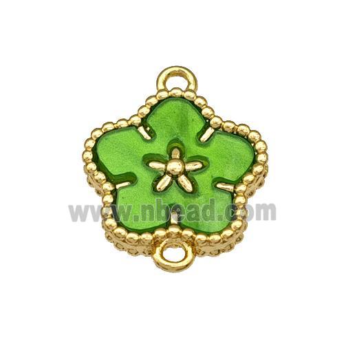 Copper Flower Connector Pave Green Resin Gold Plated