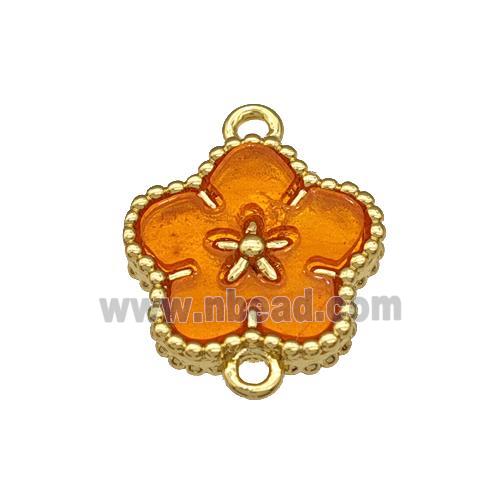 Copper Flower Connector Pave Orange Resin Gold Plated