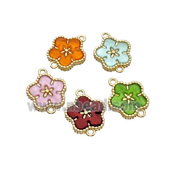 Copper Flower Connector Pave Resin Gold Plated Mixed