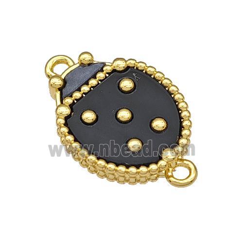 Copper Ladybug Connector Pave Black Resin Gold Plated