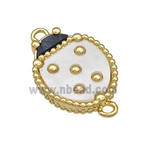 Copper Ladybug Connector Pave White Resin Gold Plated