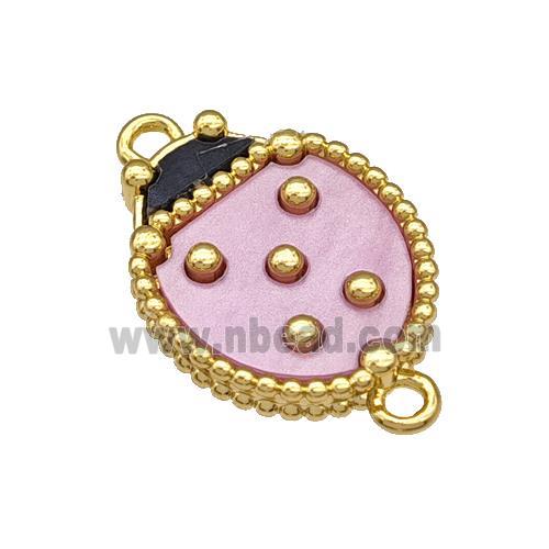 Copper Ladybug Connector Pave Pink Resin Gold Plated